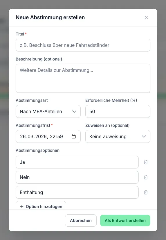 Abstimmung erstellen in WEGly